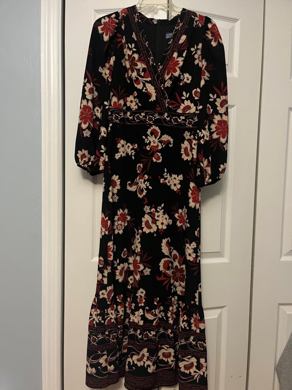 Black Floral Maxi Dress with Red & Cream Blooms